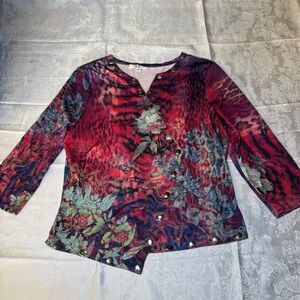 Vibrant Floral Asymmetrical Women's Blouse